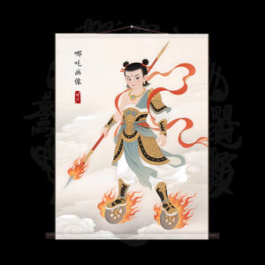 哪吒三太子中壇元帥畫像書房客廳玄關道場裝飾掛牆絲綢卷軸掛畫