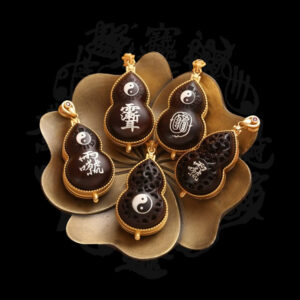 雷擊棗木玉化料鑲嵌銅鍍18k金葫蘆道家法器雷祖諱鑲925銀金光咒